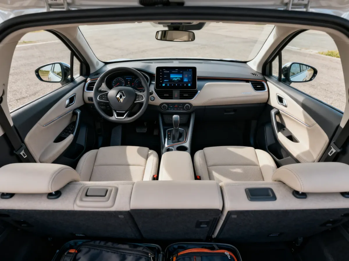 Wnętrze Renault Captur 2025 z ekranem multimedialnym i funkcjonalną tylną kanapą