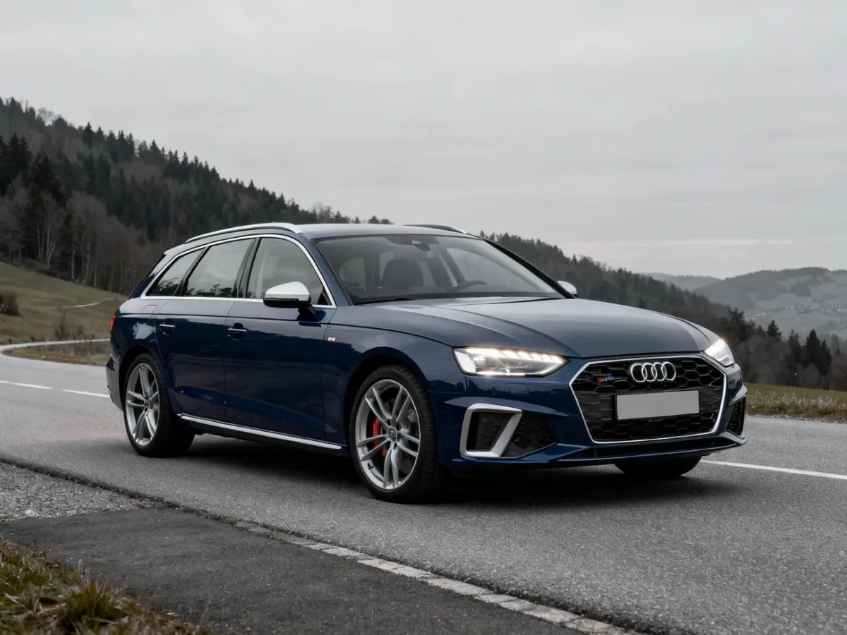 Audi A4 B9 Avant na drodze w ujęciu trzy czwarte