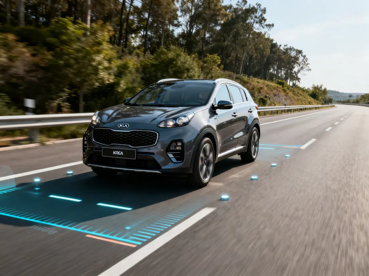 Kia Sportage NQ5 podczas bezpiecznej jazdy z systemami wsparcia kierowcy