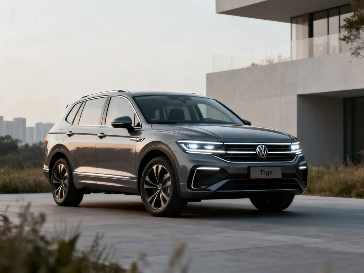 Volkswagen Tiguan 2024 w ujęciu prezentującym nowoczesne nadwozie i reflektory