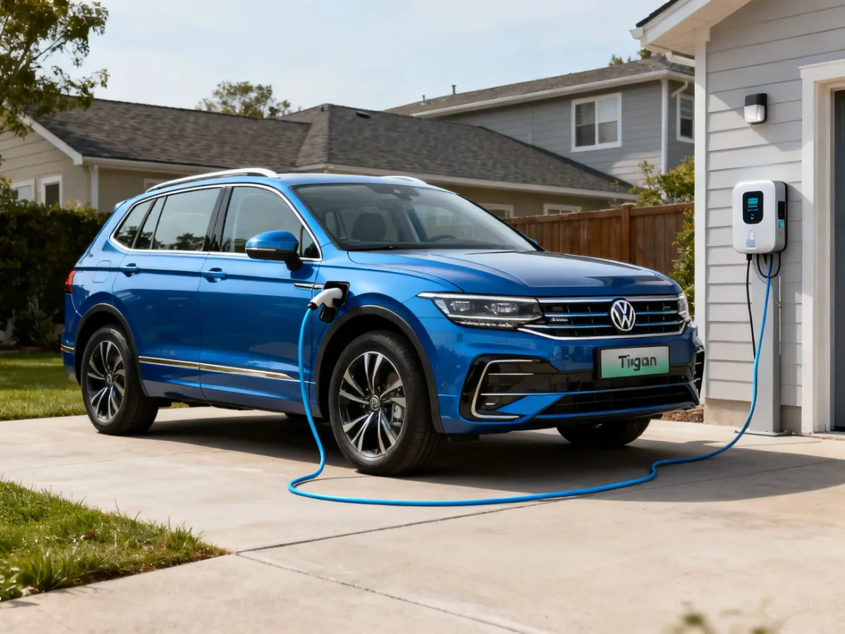 Volkswagen Tiguan eHybrid podłączony do domowej ładowarki