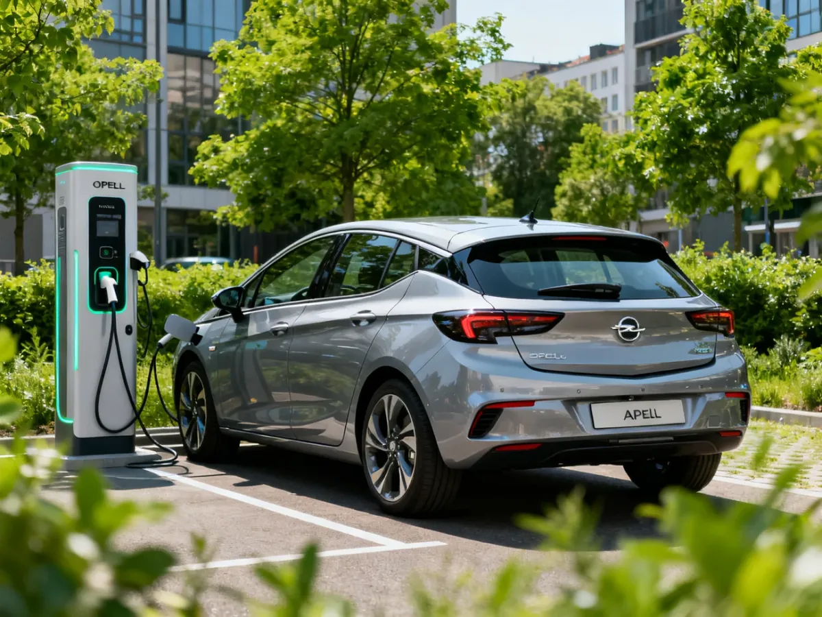 Opel Astra Electric beside a charging station