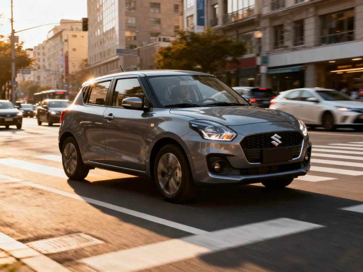 Suzuki Swift 2024 poruszające się po zatłoczonym mieście