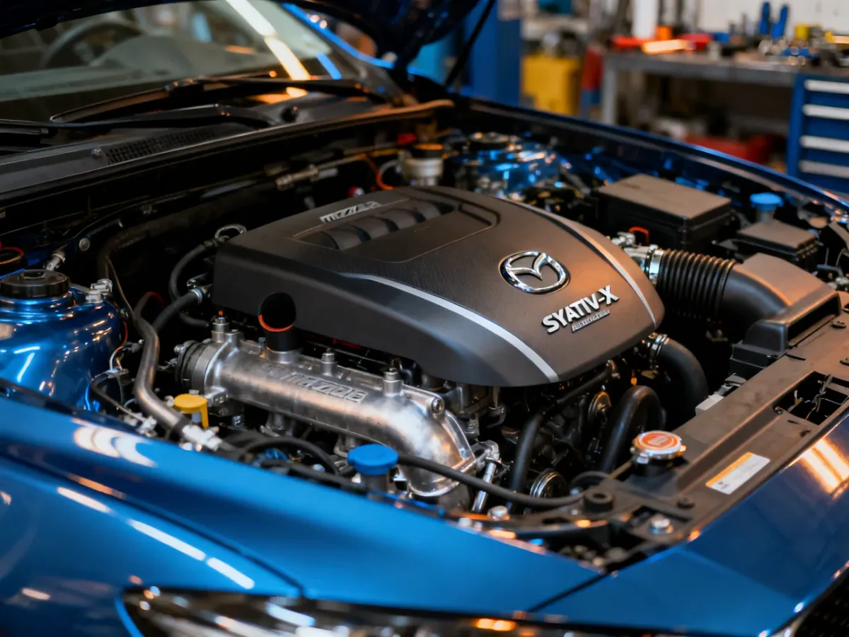Close-up of the Mazda 3 BP SkyActiv-X engine compartment