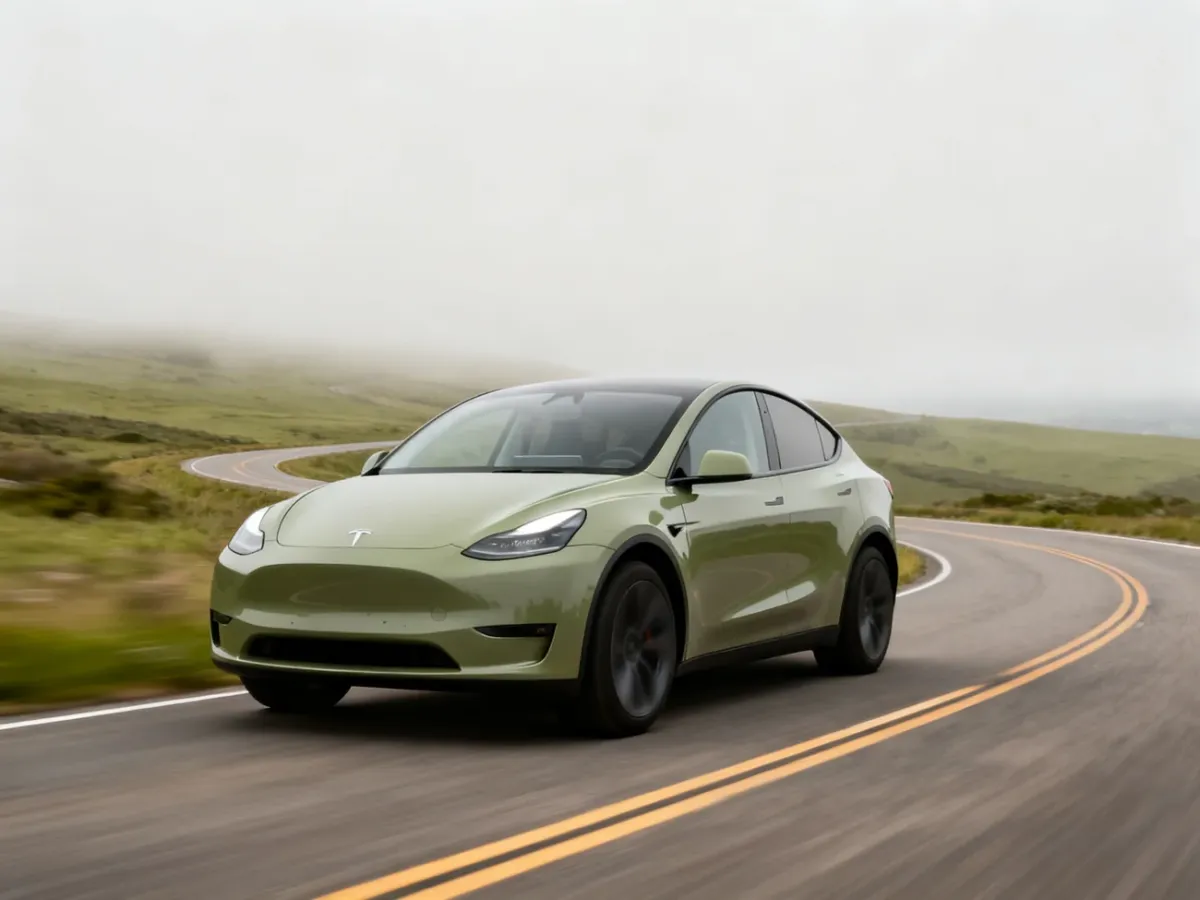 Tesla Model Y Juniper podczas spokojnej jazdy po krętej drodze