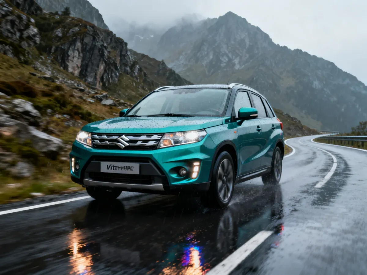 Suzuki Vitara Hybrid na śliskiej górskiej drodze