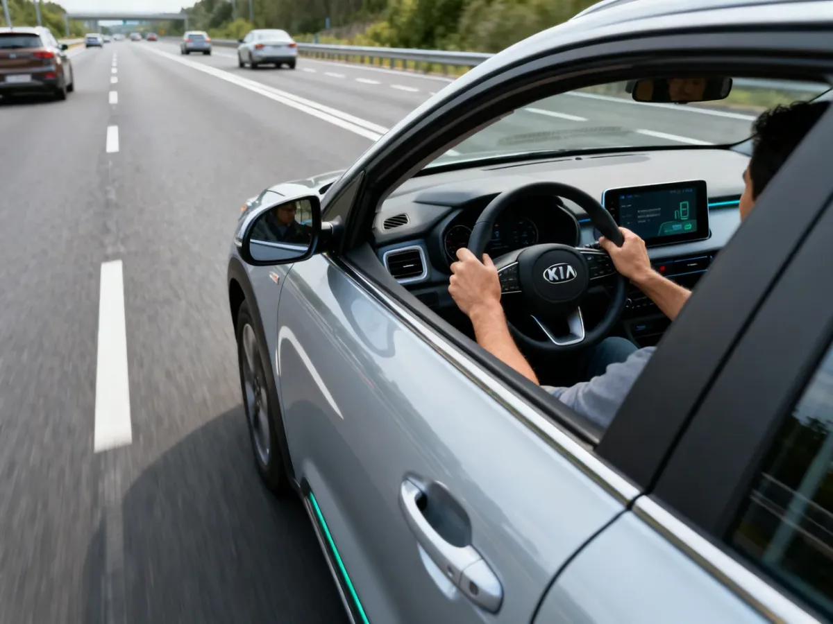 Kia Niro EV na autostradzie z aktywnym wsparciem kierowcy