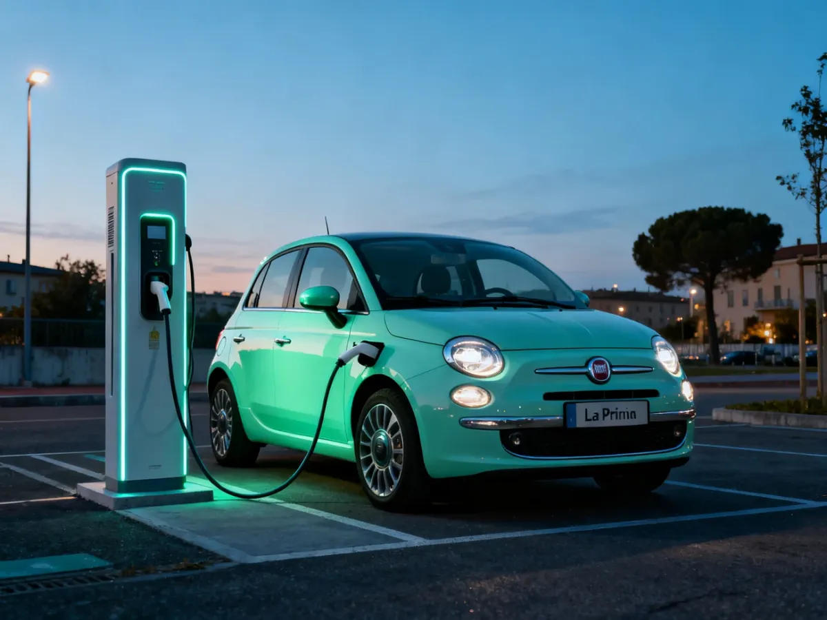 Fiat 500e La Prima podczas ładowania na stacji