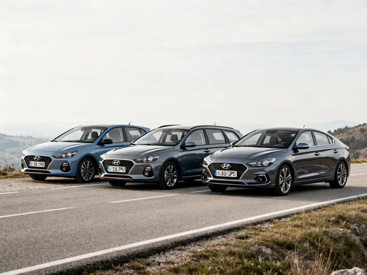 Hyundai i30 PD hatchback, kombi i fastback ustawione obok siebie
