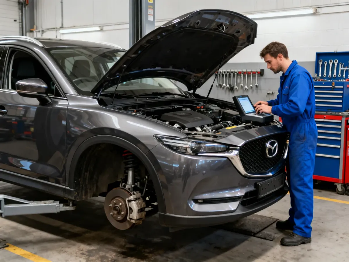 Kontrola techniczna używanej Mazdy CX-5 KF w warsztacie