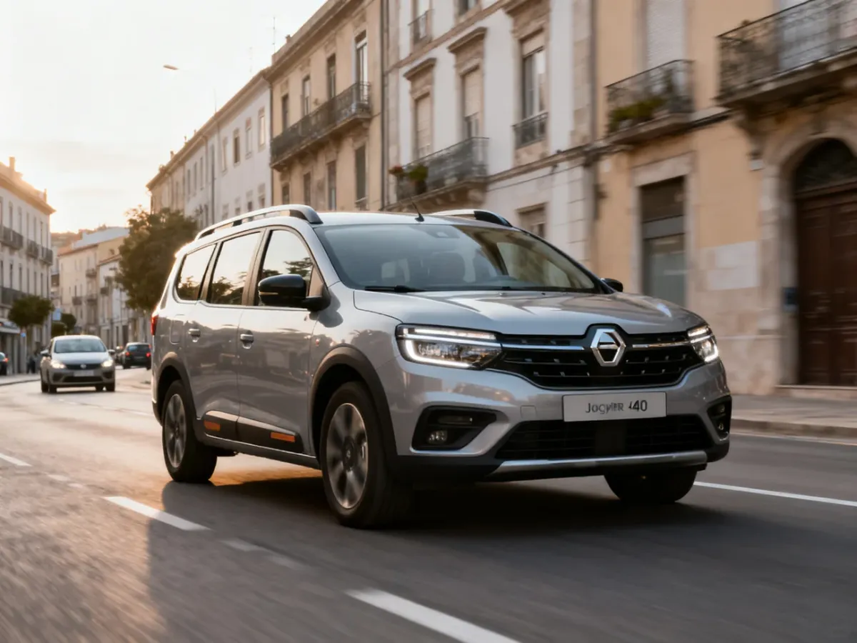 Dacia Jogger Hybrid 140 jadąca po miejskiej ulicy