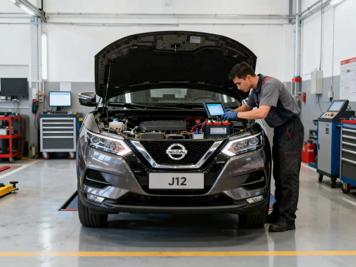 Nissan Qashqai J12 podczas diagnostyki układu elektronicznego w serwisie
