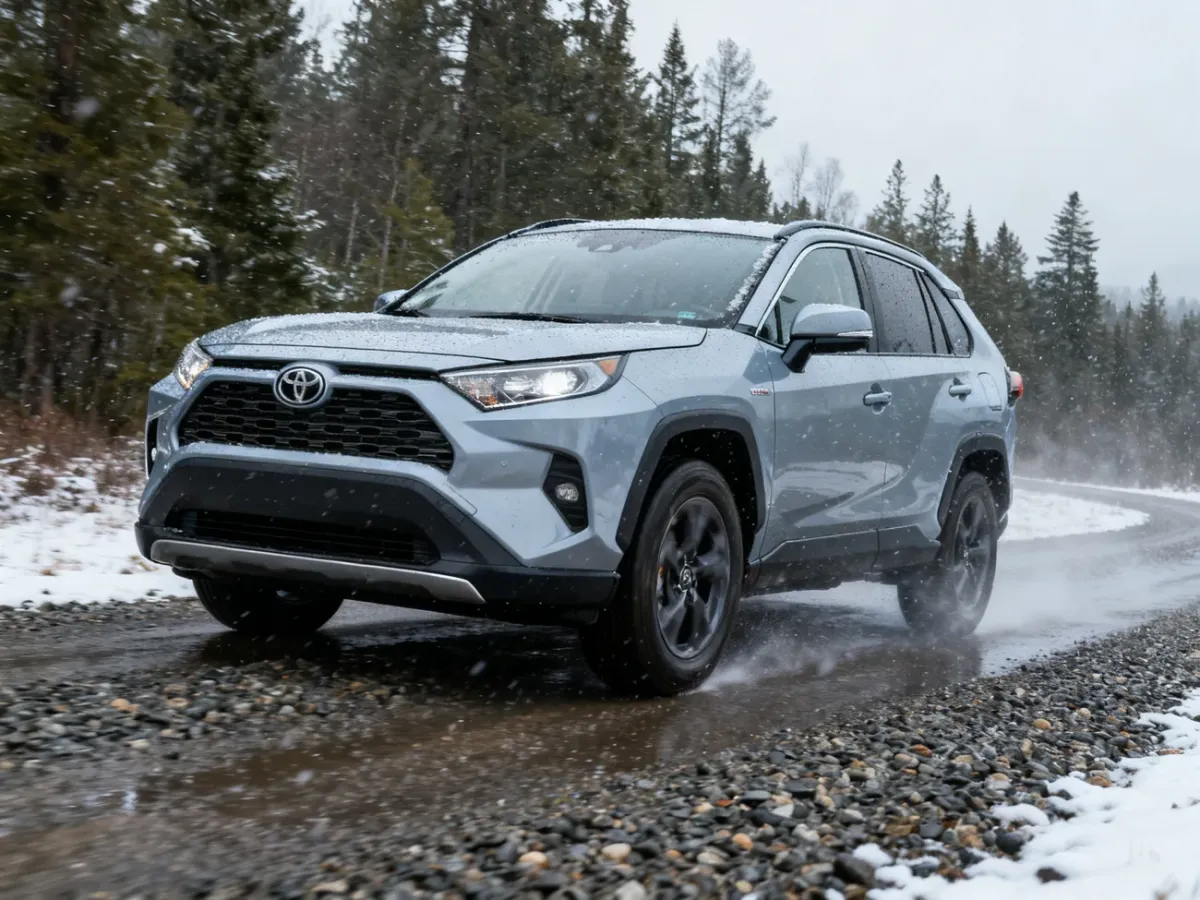 Toyota RAV4 XA50 AWD-i na mokrej, szutrowej drodze