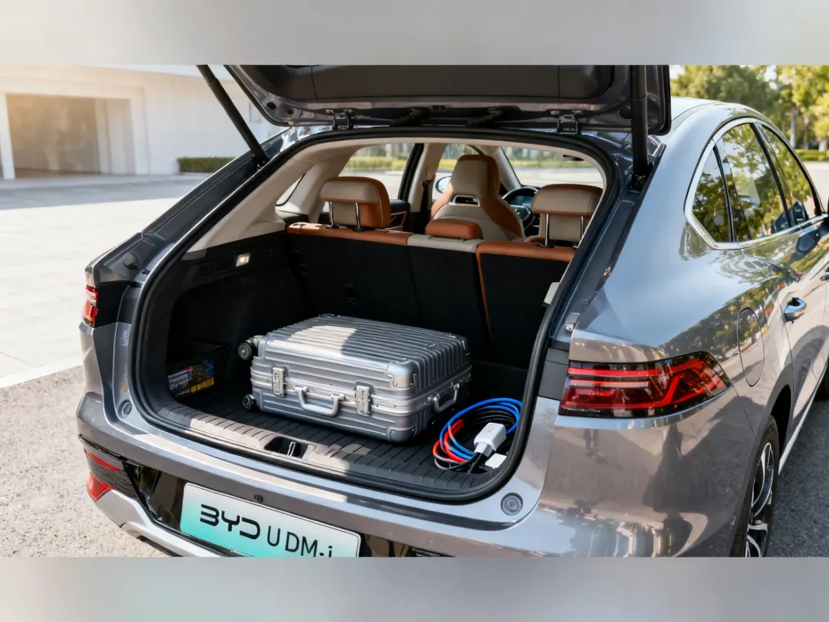 Bagażnik BYD Seal U DM-i z przewodami do ładowania pod podłogą