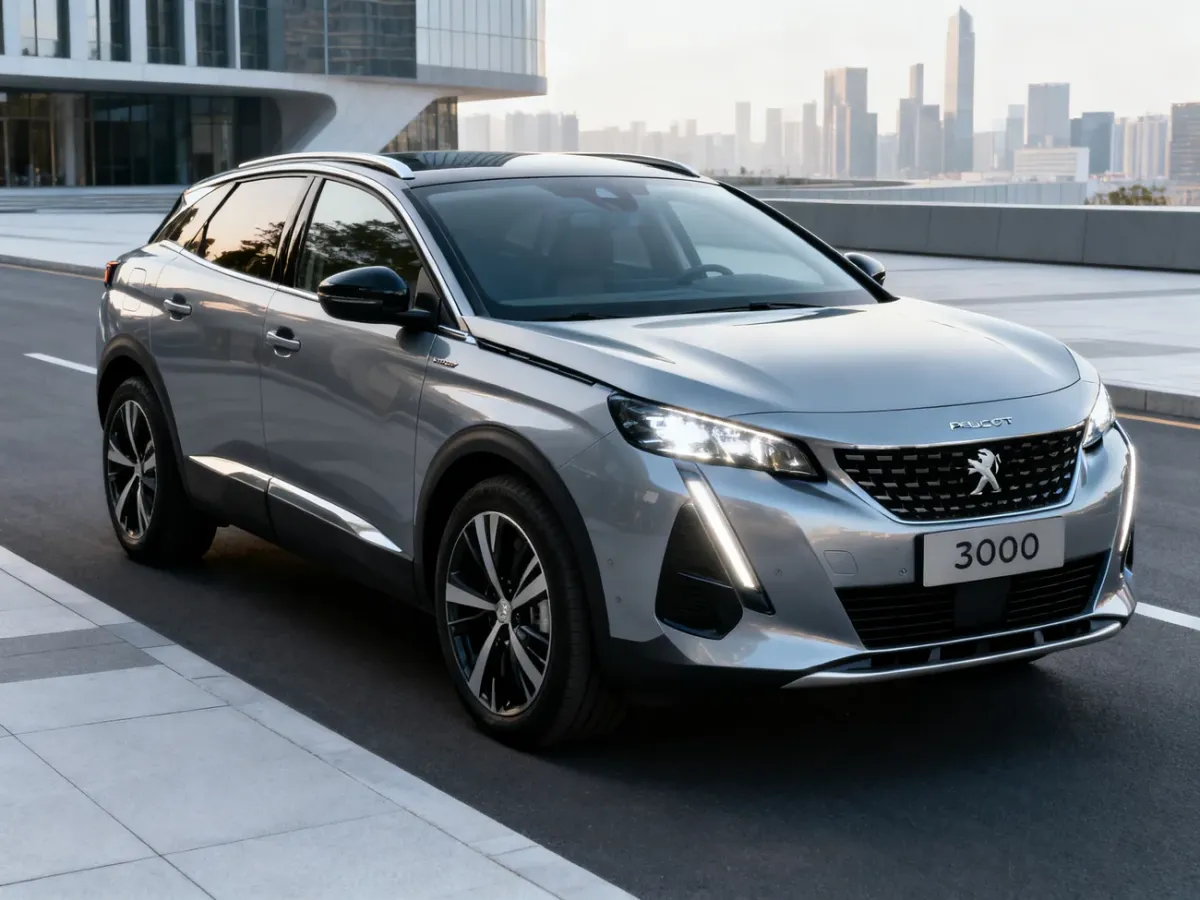 Peugeot 3008 2024 w ujęciu z przodu, z charakterystycznymi światłami LED