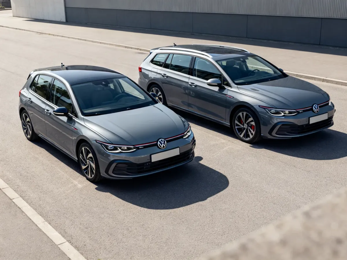 Volkswagen Golf 8 hatchback i Golf Variant kombi zaparkowane obok siebie