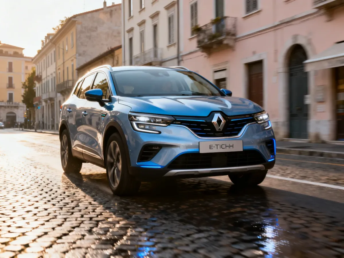 Renault Austral E-Tech jadący płynnie po miejskiej ulicy